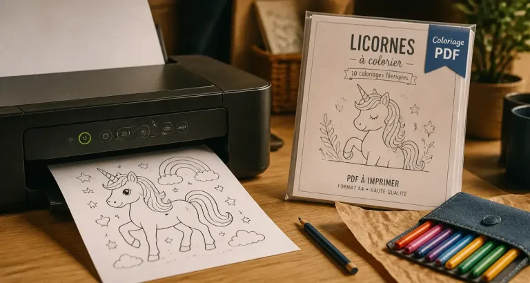 Coloriage à imprimer pdf fille : licorne à colorier sur feuilles A4 prêtes à imprimer