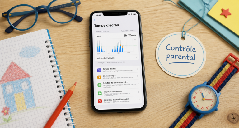 controle parental sur iphone, écran temps d'écran et objets d'enfant