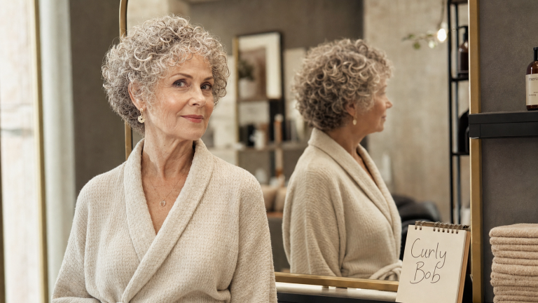 Coupe cheveux frisés courts femme 60 ans : pixie liftant le visage