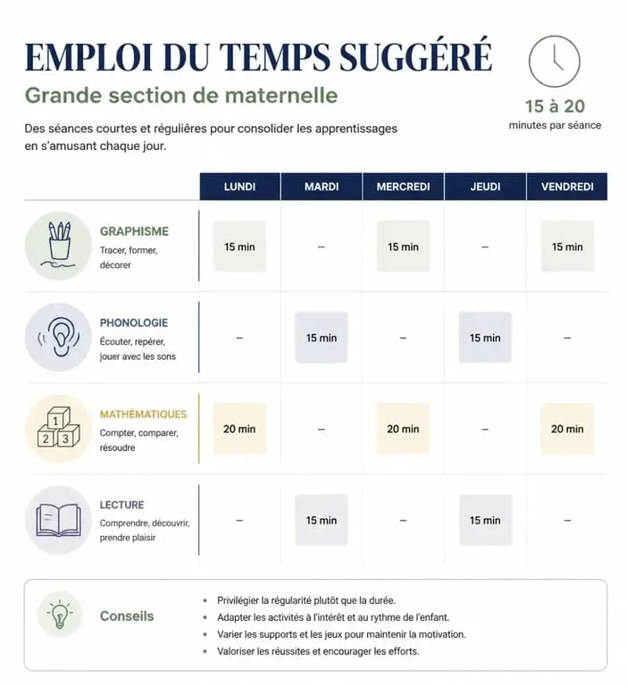 Infographie des exercices pour la grande section de maternelle