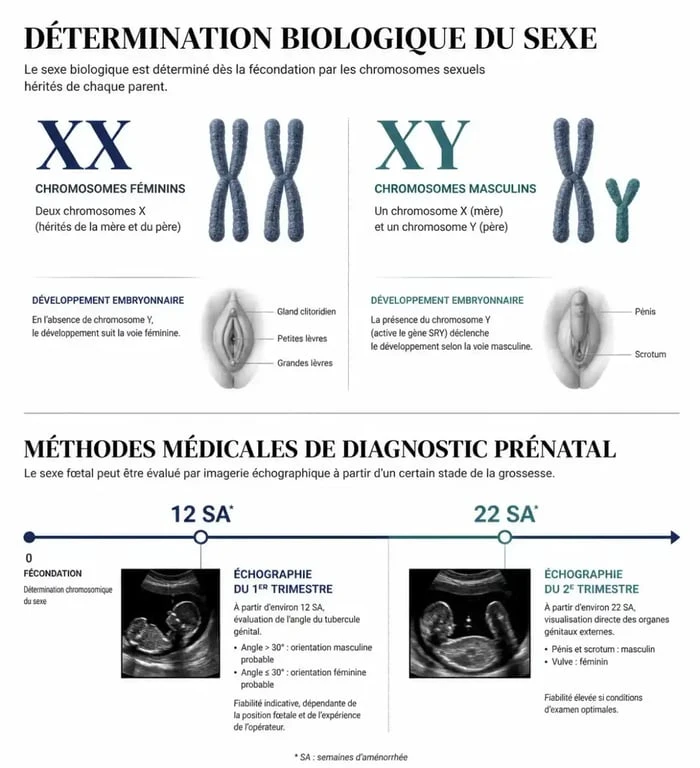 Infographie sur la détermination du sexe du bébé et les méthodes médicales de diagnostic
