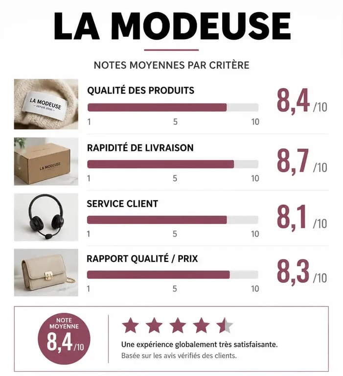 Infographie des notes moyennes de La Modeuse pour les avis clients