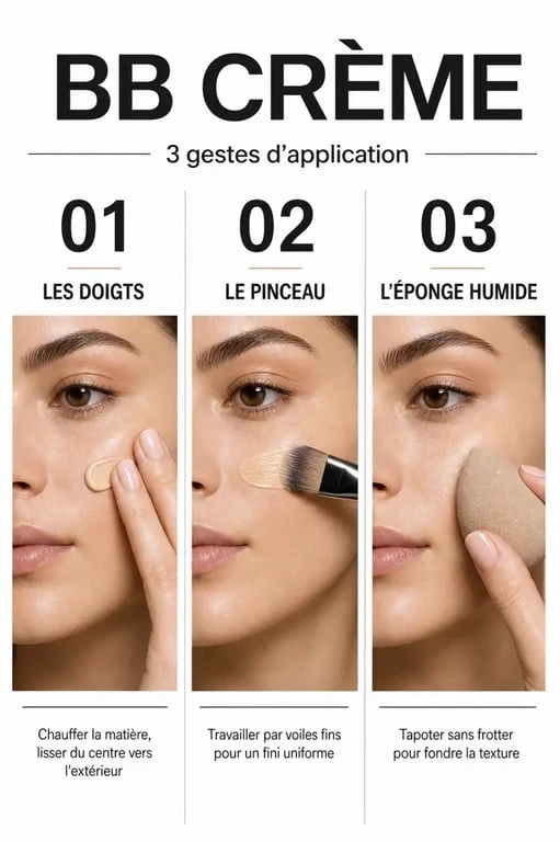 Techniques pour appliquer une BB crème : doigts, pinceau et éponge