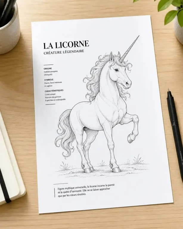 Coloriage à imprimer PDF fille représentant une licorne avec des contours nets pour une impression de haute qualité.
