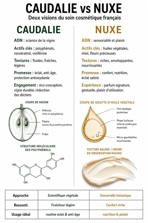 Comparatif des marques de cosmétiques Nuxe ou Caudalie : choisir selon son type de peau et ses besoins