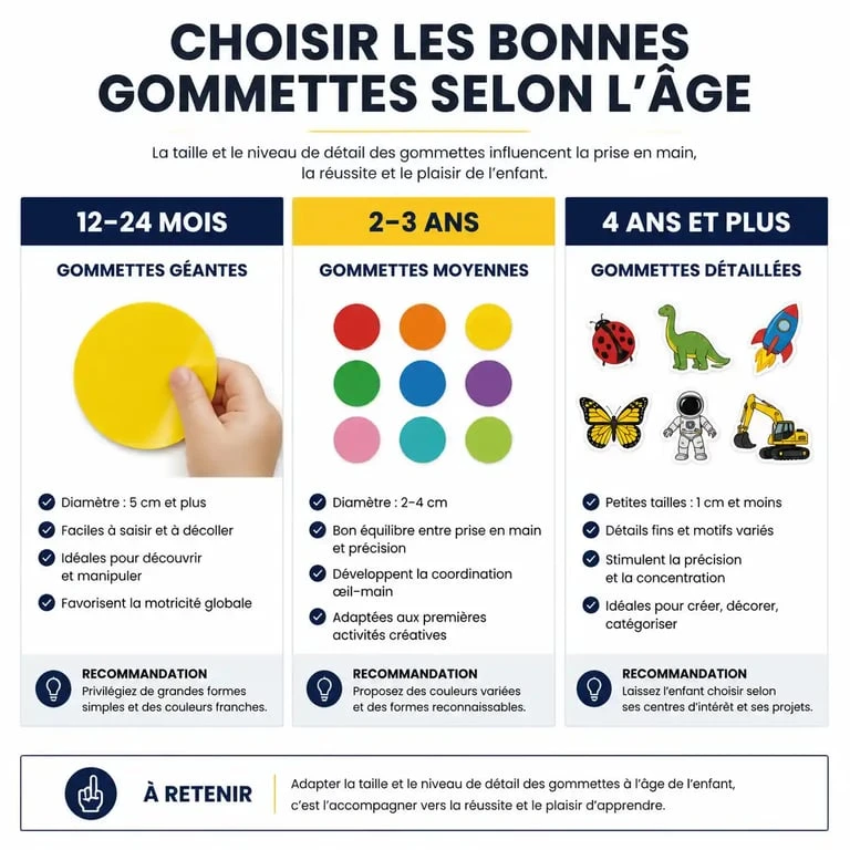 Infographie sur le choix des gommettes à imprimer selon l'âge de l'enfant