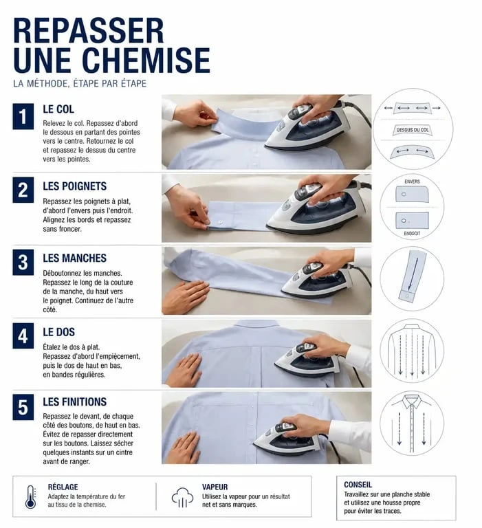 Étapes pour repasser une chemise efficacement