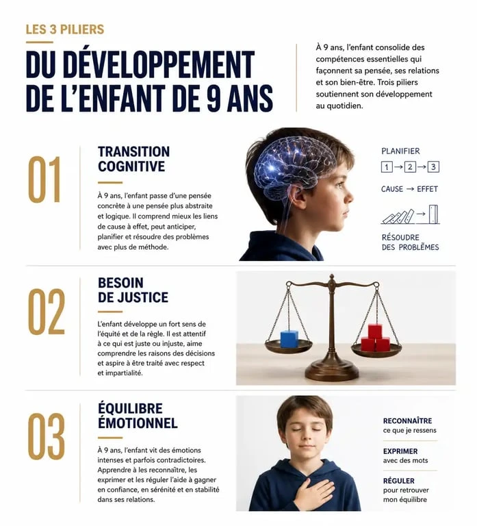 Infographie sur le développement et les besoins de l'enfant de 9 ans