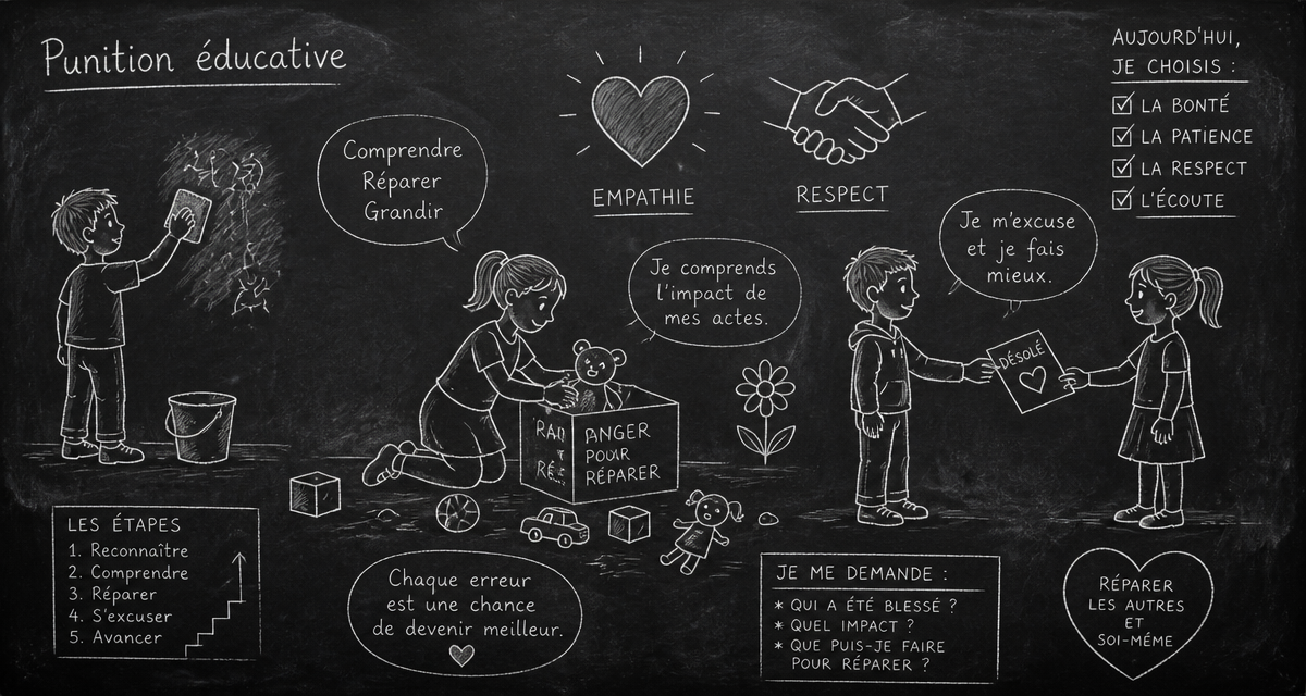 exemple de punition éducative enfants réparant une bêtise