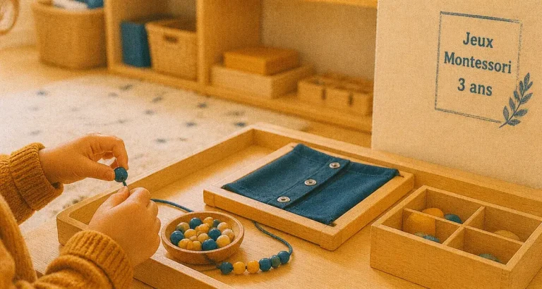 Jeux Montessori 3 ans : perles à enfiler et tri Montessori