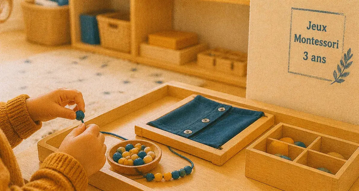 Jeux Montessori 3 ans : perles à enfiler et tri Montessori