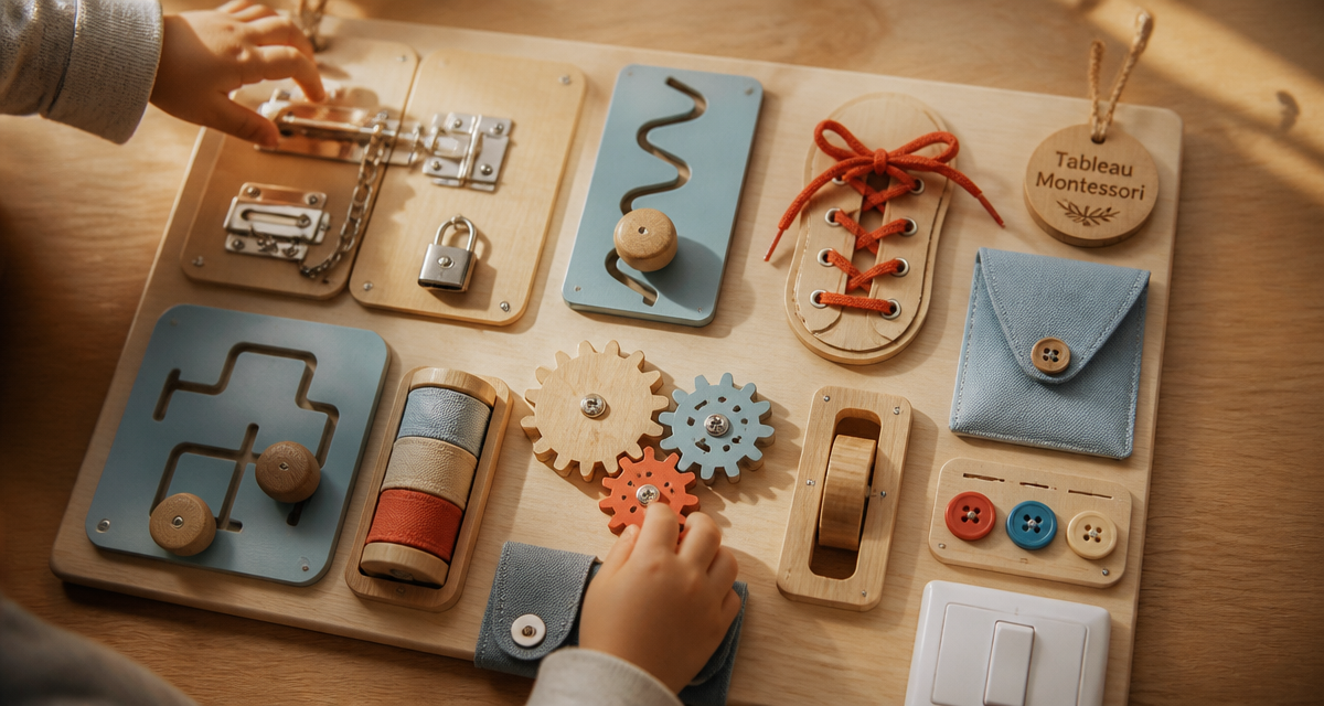 tableau montessori artisanal avec modules motricité fine