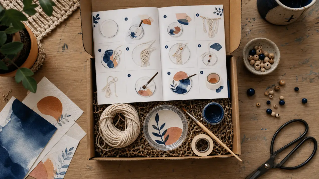 Activité créative adulte : kit DIY ouvert avec peinture et ruban
