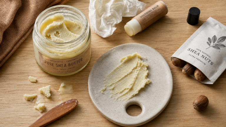 Beurre de karité utilisation : peau, cheveux et lèvres, texture onctueuse