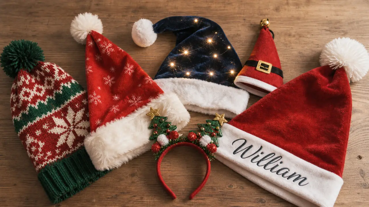 bonnet de noel classique, fantaisie et personnalisé sur table