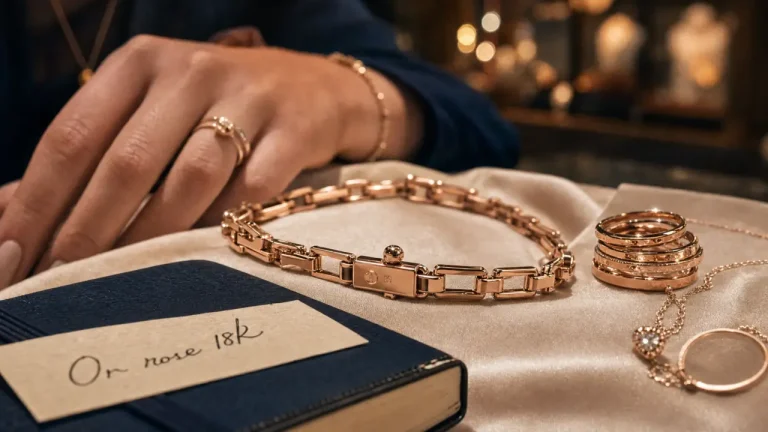 Bracelet rose or or rose 18k, fermoir et maillons, gros plan