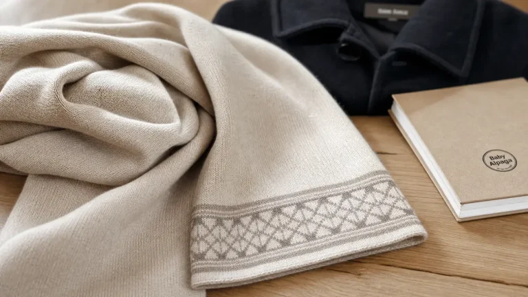 Écharpe femme hiver en Baby Alpaga beige clair, tricot doux
