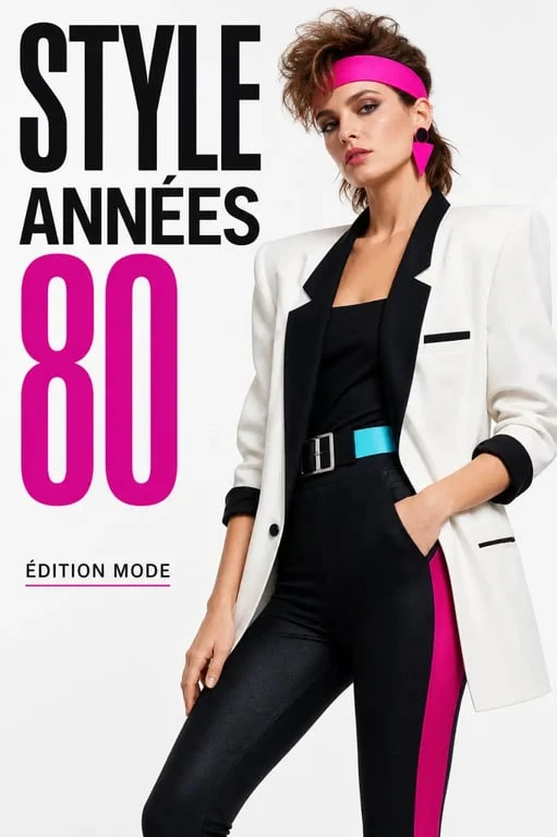 Femme portant une tenue année 80 femme avec accessoires iconiques