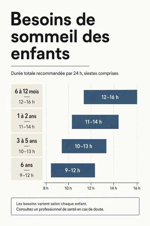 Tableau des besoins de sommeil par âge pour aider à comprendre le problème endormissement 3 ans