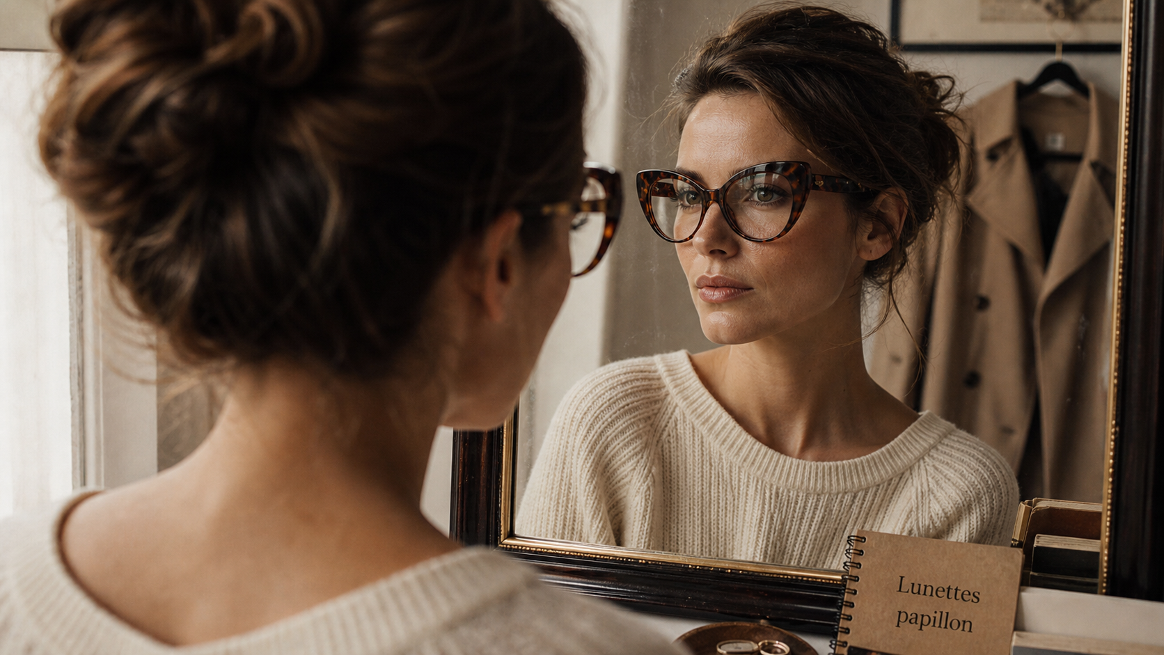 Lunettes papillon femme, monture écaille au reflet en miroir