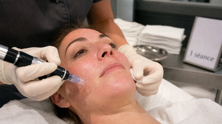 Microneedling avant après 1 séance : rougeurs 48 h, peau rosée
