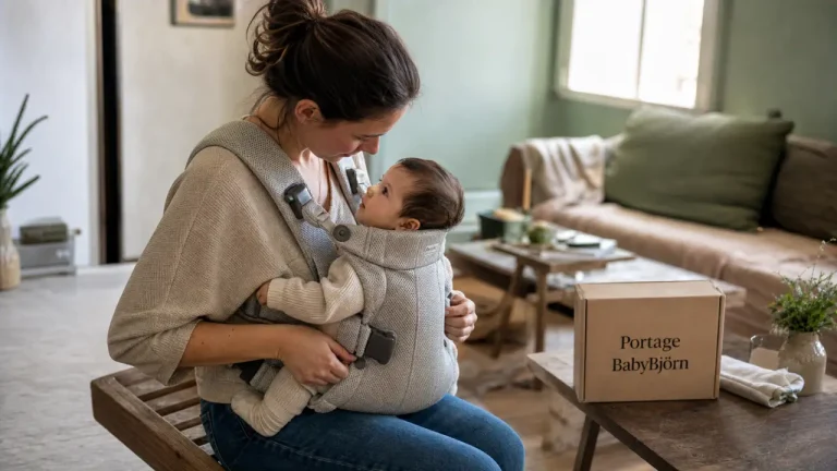 Porte bébé babybjorn : mère avec bébé en porte-bébé