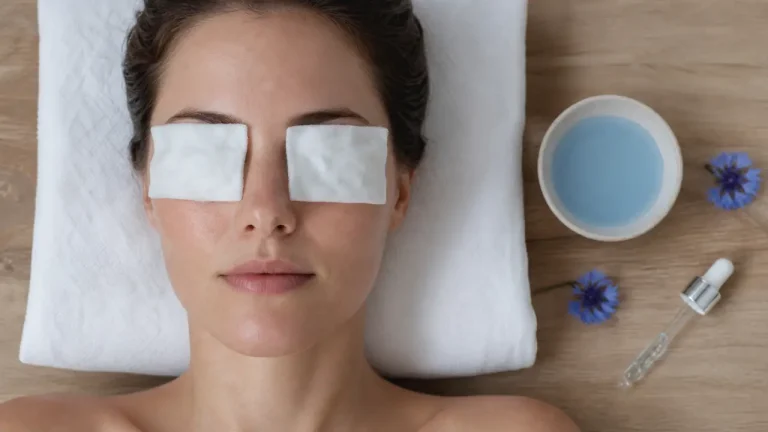 Yeux fatigués remède de grand-mère : compresses froides et bleuet sur paupières fermées