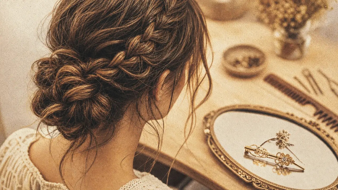 Coiffure bohème simple : chignon bas et tresse décoiffée, vue de dos