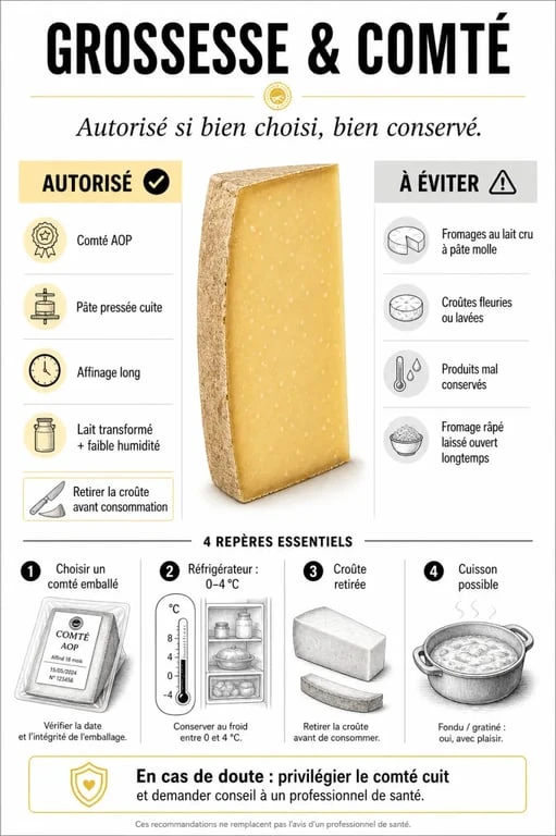 Peut on manger du comté enceinte : infographie des fromages autorisés et à éviter pendant la grossesse