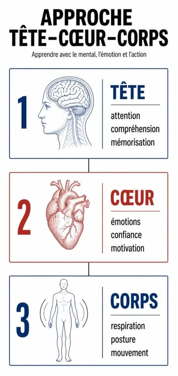 Psychopédagogie positive : schéma Tête-Cœur-Corps de l’apprentissage