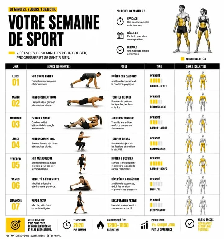 Planning hebdomadaire pour faire du sport quand on a pas le temps