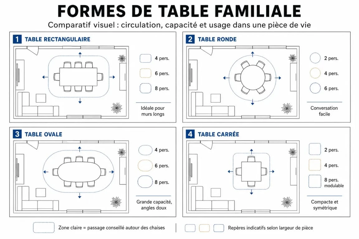 Table de famille : comparatif visuel des formes, des usages et de la circulation autour de la table