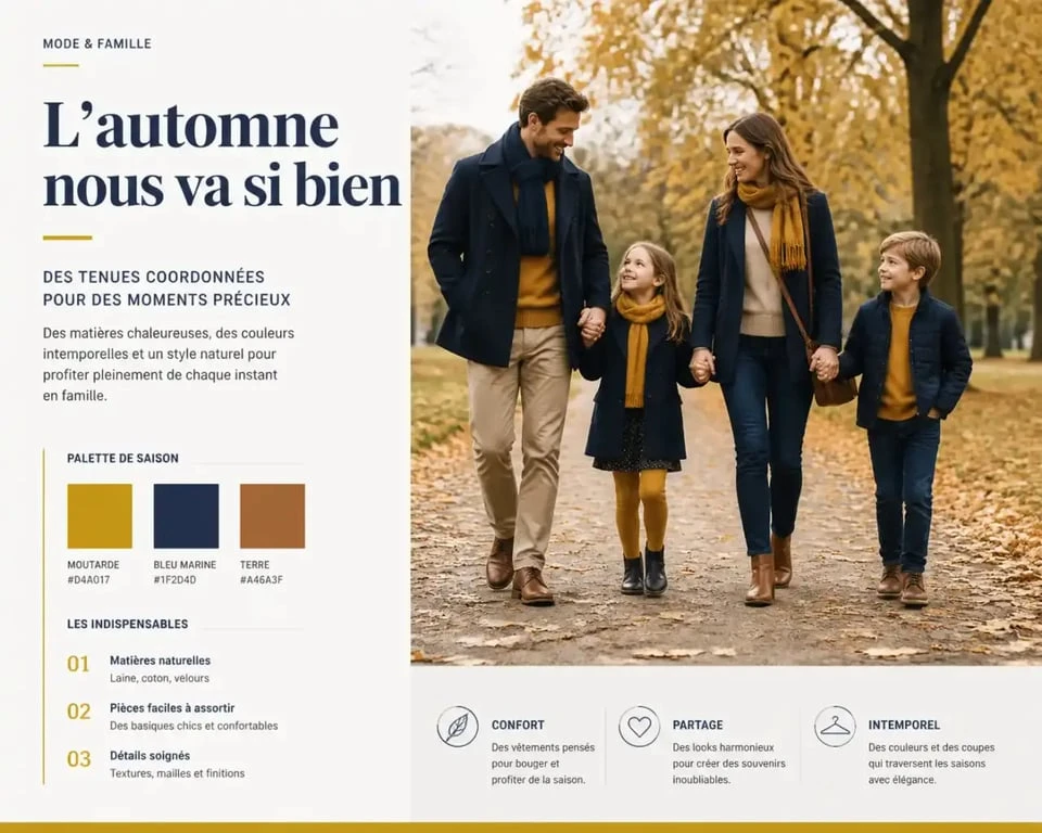 Famille portant une tenue familiale assortie élégante et harmonieuse dans un parc