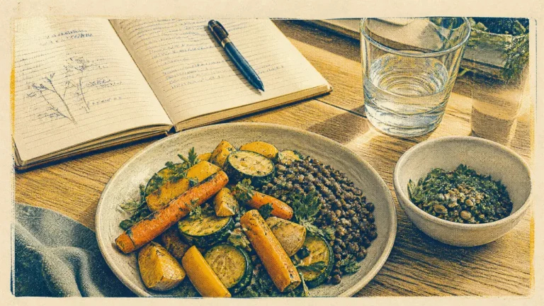 Équilibre intestinal : assiette de légumes et graines pour nourrir le microbiote