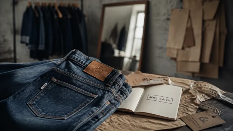 Marque de jeans femme : jeans en atelier, détails couture denim