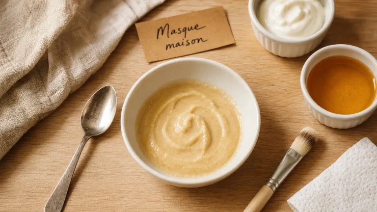 Masque pour le visage maison en miel et yaourt sur plan de travail