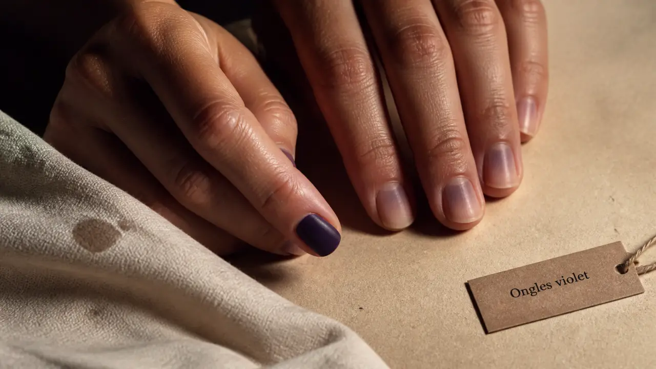 Ongles violet : cyanose ou froid, à surveiller (ongles violet prune et bleu-violet).
