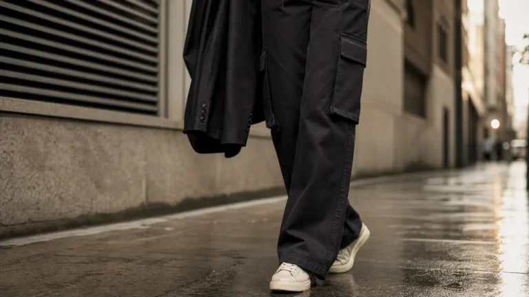 Pantalon cargo femme noir droit, coupe structurante et légère