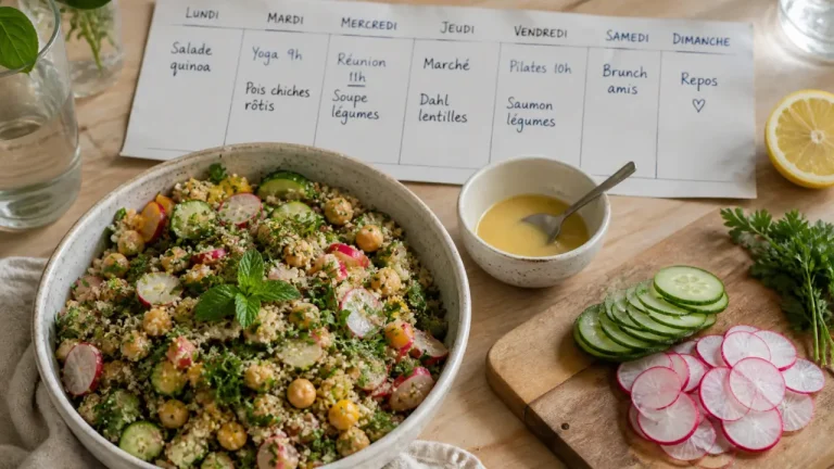 Planning menu équilibré semaine pour famille : batch cooking et courses simples