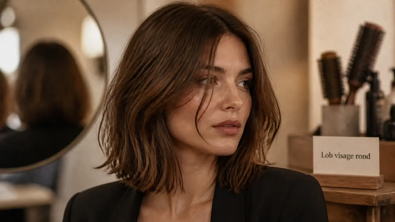 Visage rond coupe de cheveux : lob qui allonge les traits
