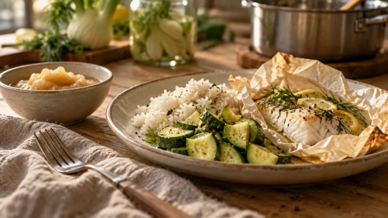 Aliment facile à digérer : riz, courgette et poisson