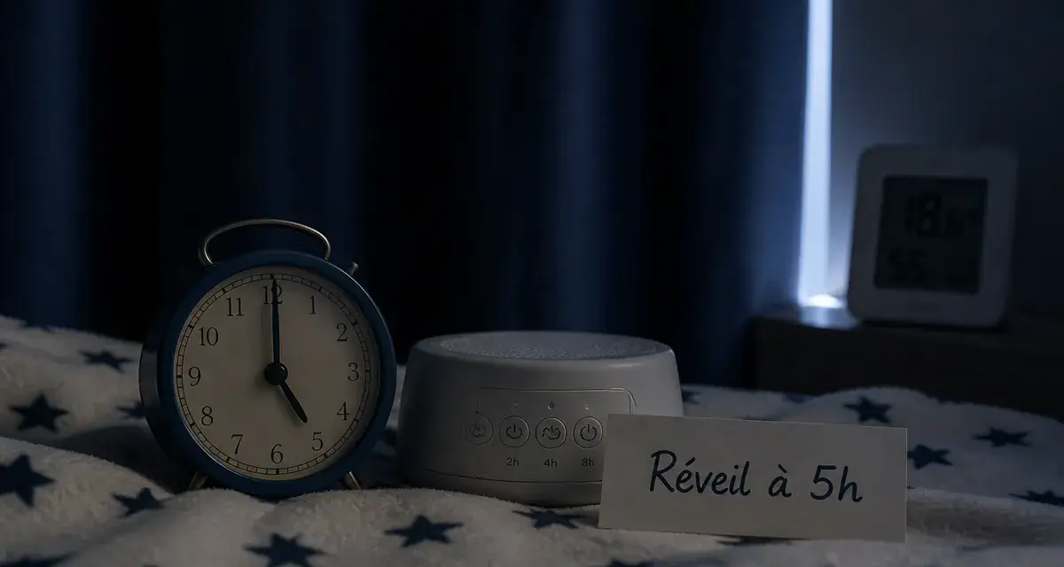 Bebe reveil 5h, chambre sombre et bruit blanc