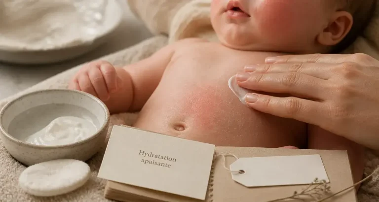 creme bebe eczema : crème émolliente sans parfum sur peau du nourrisson