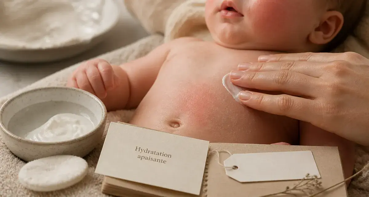 creme bebe eczema : crème émolliente sans parfum sur peau du nourrisson
