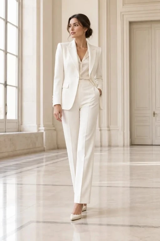 Costume femme mariage blanc ivoire pour mariée à la mairie