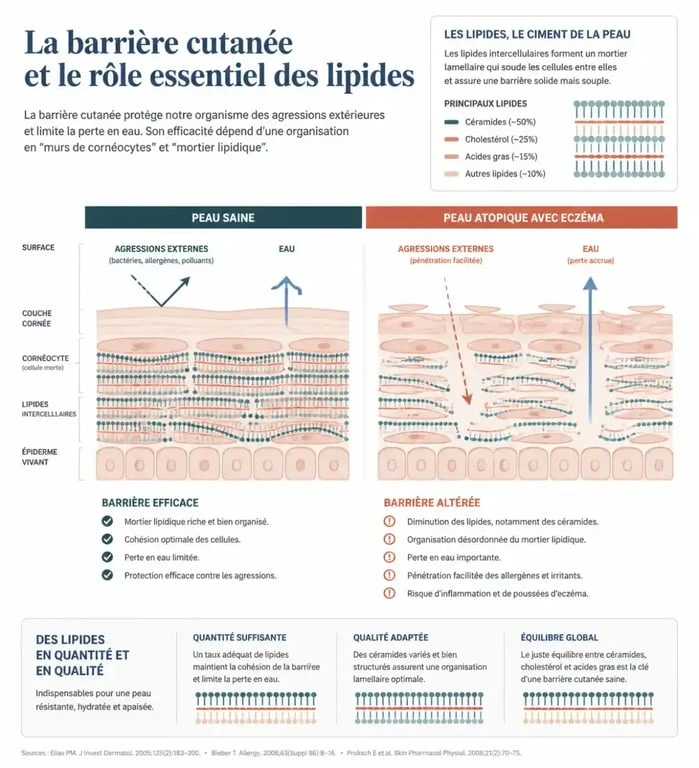 Schéma explicatif de la barrière cutanée et de l'eczéma du bébé pour choisir la bonne crème bebe eczema