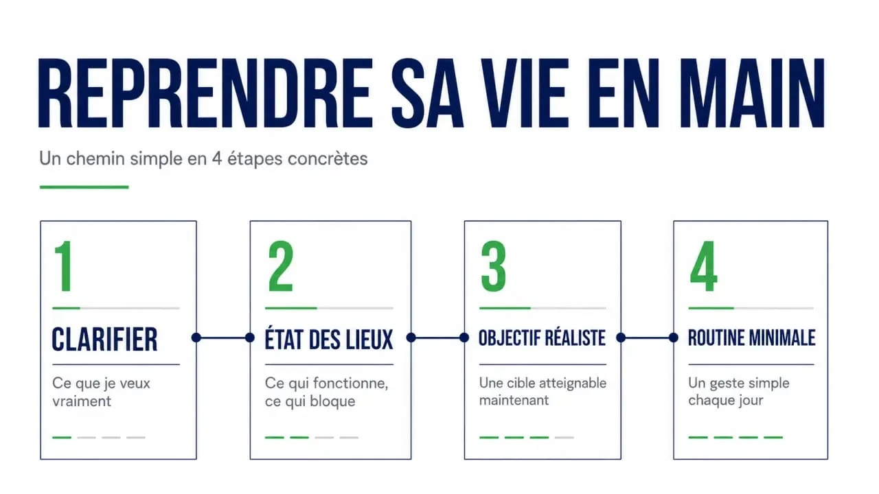 Illustration pour reprendre sa vie en main avec 4 étapes clés et une progression claire