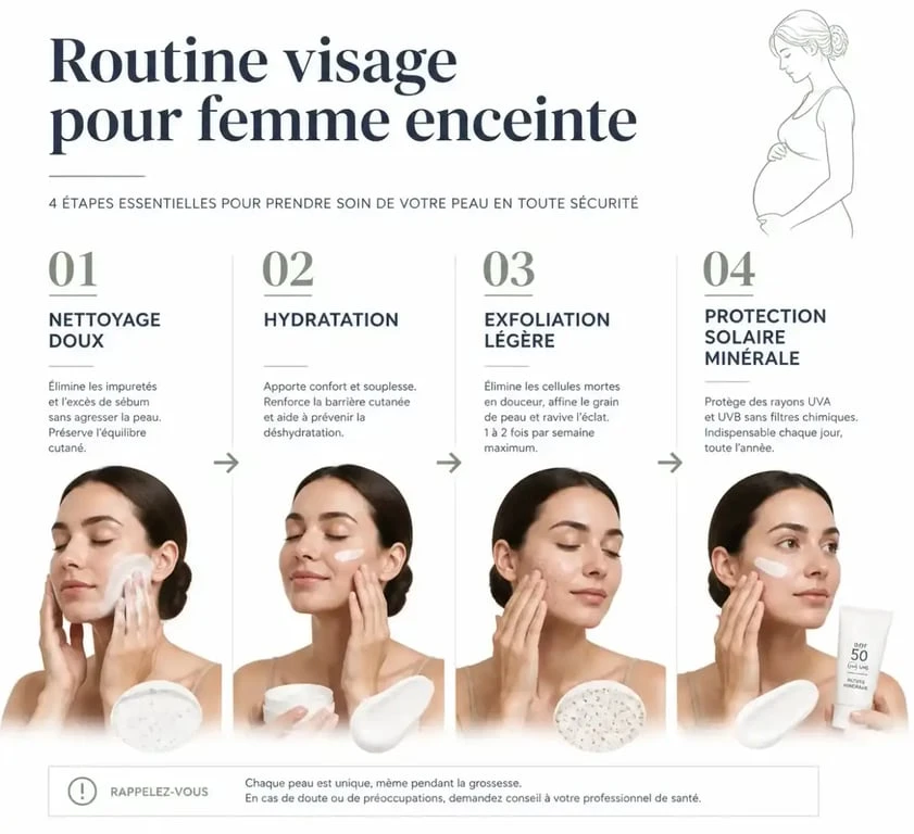 Routine de soin du visage pour femme enceinte en 4 étapes