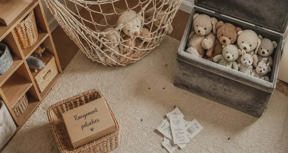 Idées rangement peluches : coffre et filet pour doudous