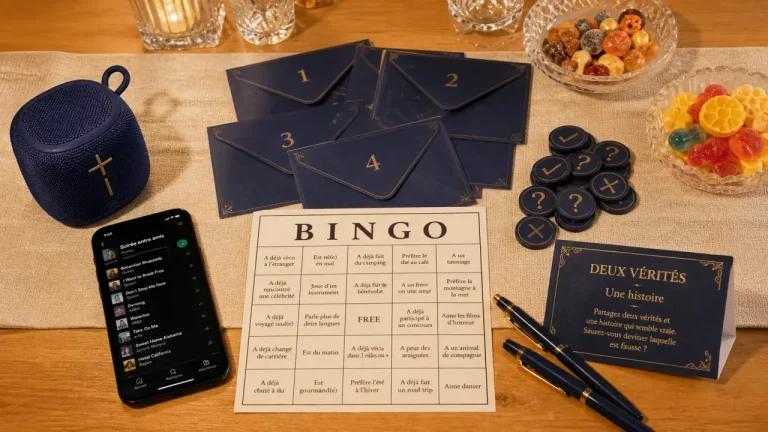 Jeux animation anniversaire : bingo et blind test sur table de fête